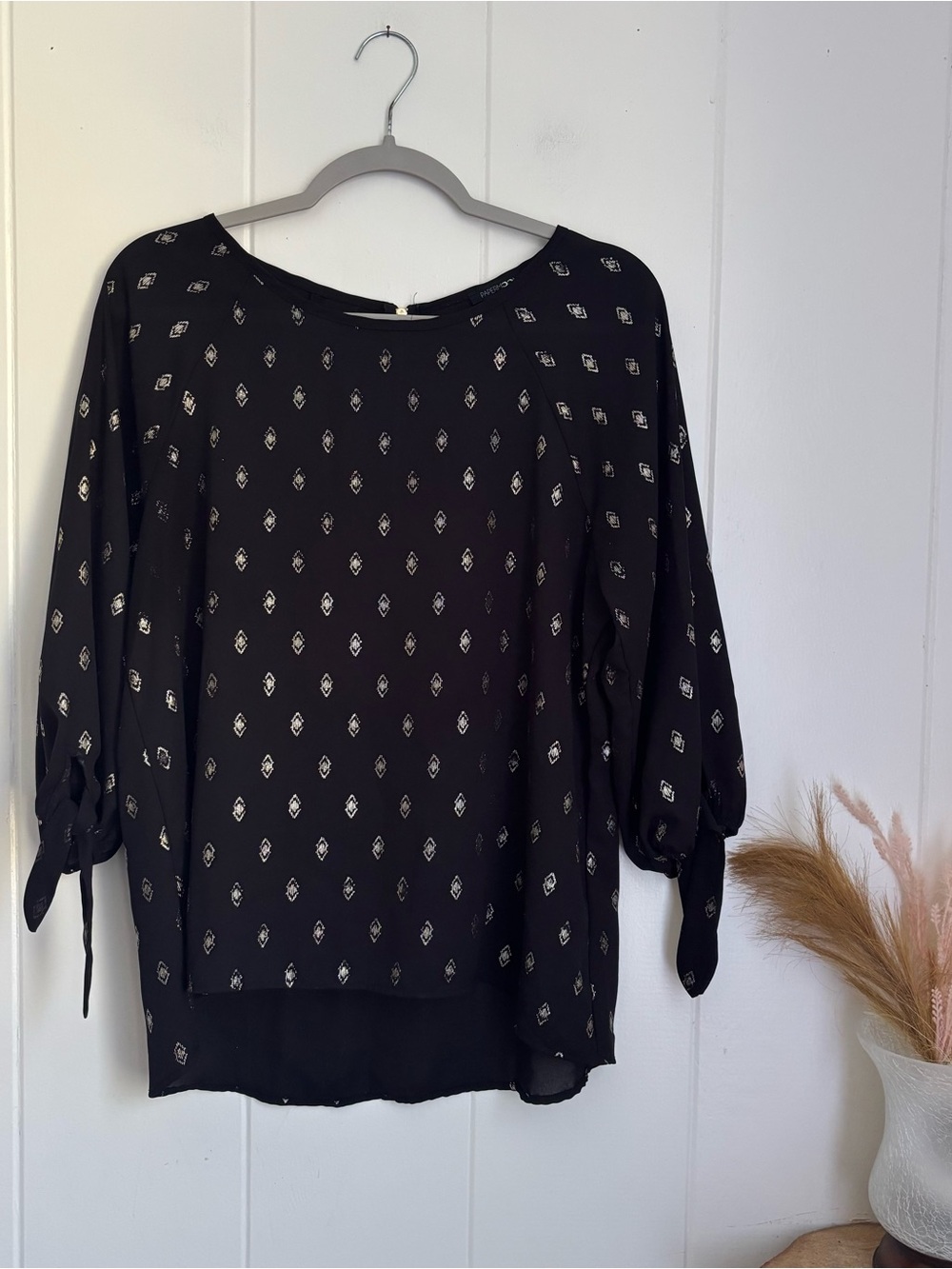Papermoon Black Printed Tie-Sleeve Blouse